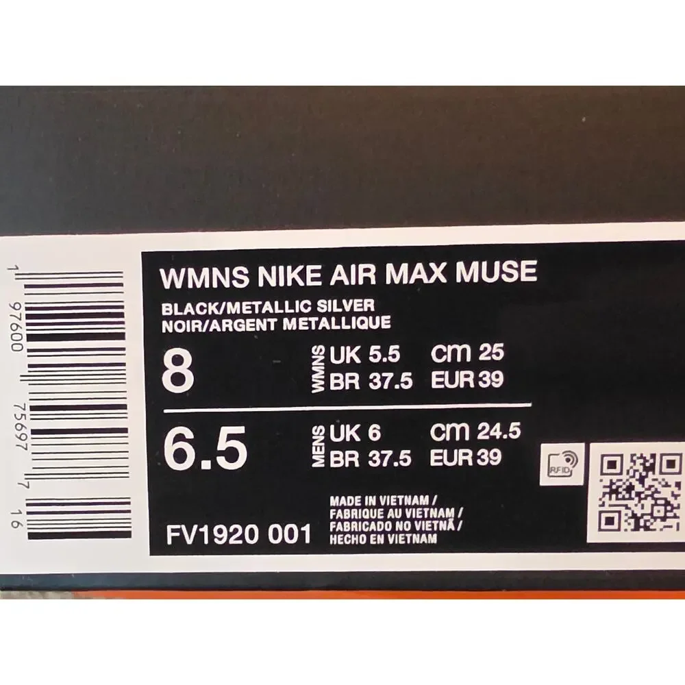 Nike Air Max Muse Women’s 8 Black Metallic Silver – Brand New in Box